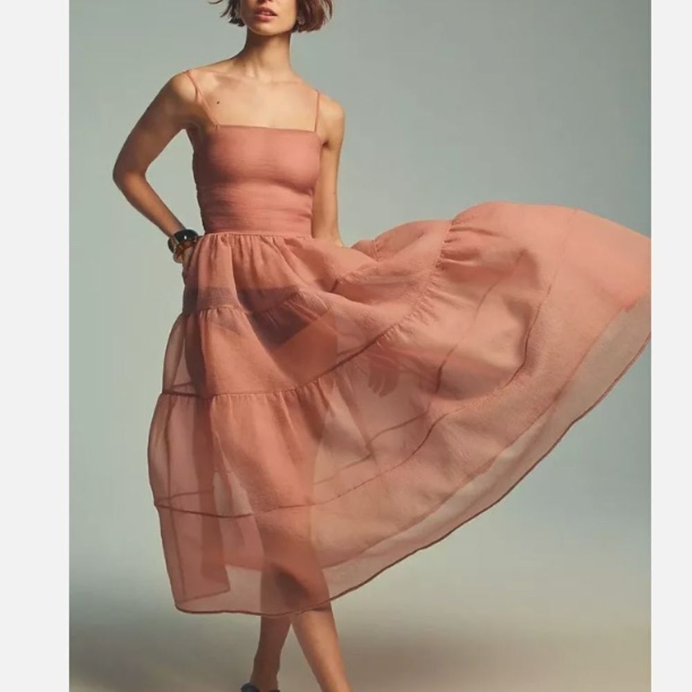 Anthropologie X OhSevenDays Tiered Sheer Midi Dress Size XS color blush